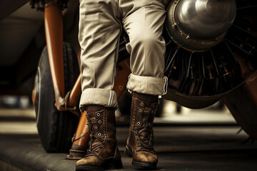 Close up image of a professional worker in uniform and comfort boots made with generative AI