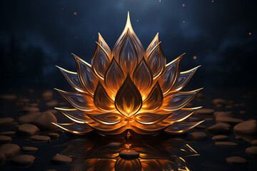 Wall Mural - Generative AI picture of beautiful lotus gracefully poised on dark backdrop