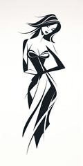 Wall Mural - minimalist sensual drawing of a lady silhouette dress feminine - by generative ai