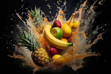 Wall Mural - banana ananas fruits explosion 