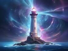 A Lighthouse With A Beam Of Holographic Images, Guiding The Way To A Future Where Dreams Are The Blueprint Of Reality.Generative AI