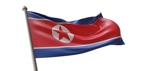 Wall Mural - North korea flag waving isolated on white transparent background, PNG.