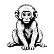 cute baby baboon Monochrome illustration, baby baboon silhouette design, Generative AI.