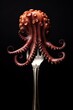 Grilled octopus tentacles on forks isolated on black background. Generative Ai