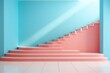 pastel pink and blue minimal interior with stairs leading to a wall. Surreal concept. Generative AI