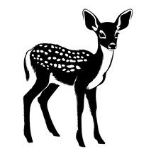 Cute Baby Spotted Deer Fawn Monochrome Illustration, Deer Silhouette Design, Generative AI.