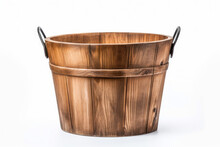 Wooden Bucket On White Background Generative AI