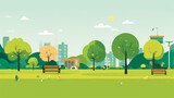 Fototapeta Fototapety z naturą - Illustration of a beautiful public park with a simple and minimalist drawing style. Landscape design that is orderly and quiet with no visitors.