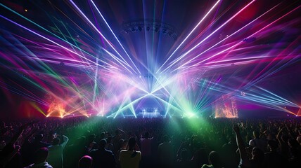 Leinwandbilder - A concert venue filled with beams of colorful laser lights moving to the rhythm of music, representing the excitement of live performances