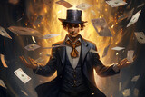 Fototapeta  - magician, fantasy, illustarted magician,fantasy character, card trick, magic