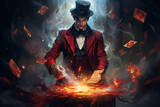 Fototapeta  - magician, fantasy, illustarted magician,fantasy character, card trick, magic