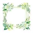 Watercolor green flower frame illustrations, template wedding invitation card.  Botanic decoration illustration for wedding card, fabric, and logo composition. generative ai