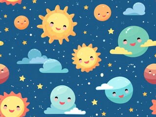  Cute Planet star seamless pattern template 