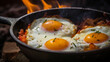 delicious fried eggs in a pan Generative AI