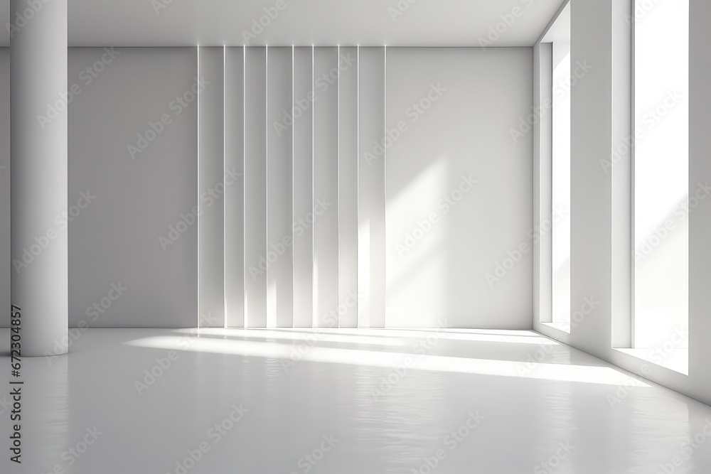 White clean empty interior room with indirect light from right and ...