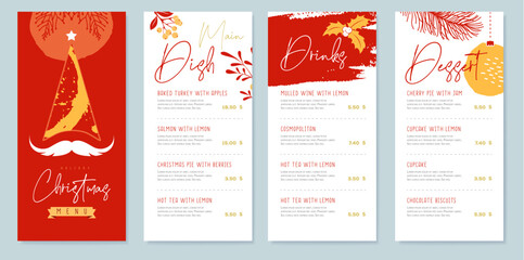 Restaurant Christmas holiday menu design with christmas desoration. Vector illustration