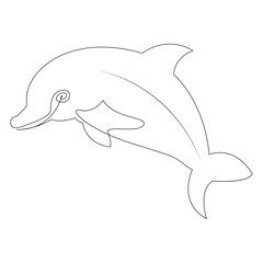 Wall Mural - Continuous one line of cute dolphin sea fish  outline vector art drawing and illustration