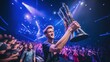 © ETAJOE - Professional gamer winner and lift the trophy for champions league, E-sport and tournament, Celebrate for champions