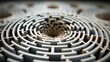 An intricate circular pattern leads to a mysterious hole in the center, framed by a grate, beckoning one to get lost in its enigmatic depths