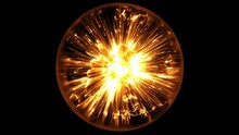 3d Render Of Abstract Art Video Animation With Surreal Fantasy Magic Sun Sphere Ball With Glowing Yellow Plasma Energy Core Light Inside In Deformation Rotation Process On Black Background