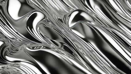 Fototapete - Silver liquid chrome background, shiny metal waves.