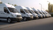 Delivery Fleet on Standby: Row of Vans from a Transport Service Company Parked in Unison