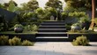 Neat and tidy garden with granite wall and solid block steps 8k,