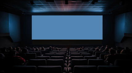 Wall Mural - empty movie theatre. cinema hall with light screen and chairs.