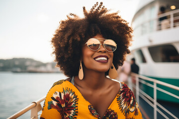 Wall Mural - Cruise ship tourist black woman