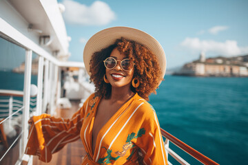 Wall Mural - Cruise ship tourist black woman