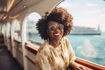 Wall Mural - Cruise ship tourist black woman