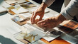 Architect's hands browsing through material samples close-up.