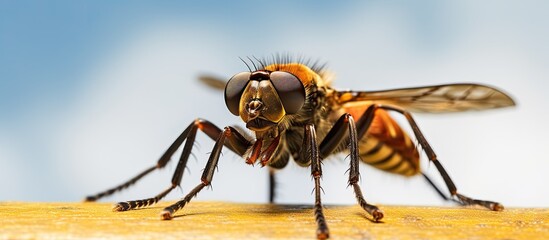 Sticker - A macro photograph of a colossal predatory fly with a blurred background in a close up shot