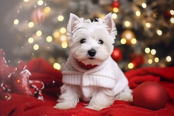 Sticker - christmas portrait of a cute westie puppy