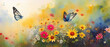 © Valentina Watercolor - Watercolor illustration of butterflies fluttering over wild flowers in spring, Generative AI.