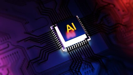 AI, Artificial Intelligence concept, 3d rendering. Central Computer Processors CPU concept. Motherboard digital chip. Technology science background. 3D motion video. High quality 4k footage