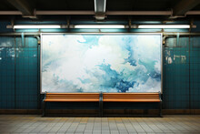 Subway Station Advertisement Board With Artistic Sky Painting