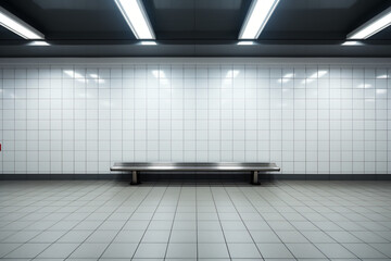 subway platform with bench and blank advertisement