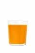 Tall glass of orange juice sits on a bright white background