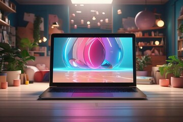 A Modern Laptop on a Rustic Wooden Table