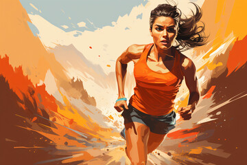 Wall Mural - Orange tone runner in landscape