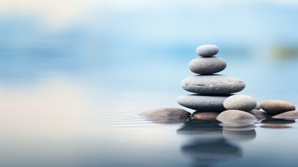 Canvas Print - A stack of stones sitting on top a body of water, AI