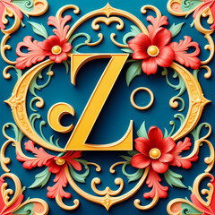 Wall Mural - Letter Z on floral vintage background. Generative AI