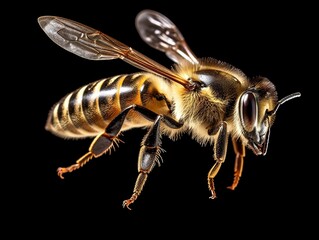 AI generated illustration of a macro of a bee on a black background