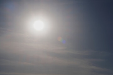 Wall Mural - The sun in a haze of clouds in a blue sky, copy space