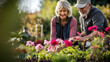 © Studio Nova - An elderly couple joyfully tends to their vibrant garden, surrounded by blooming flowers and lush greenery.