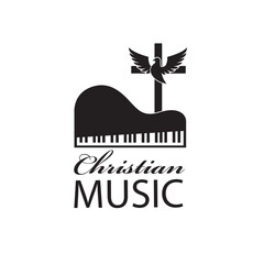 Wall Mural - christian music emblem with piano isolated on white background 