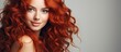 Attractive seductive lady with stylish lengthy crimson shiny locks haircut Red headed charmer lovely girl with spirals