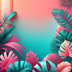 Wall Mural - Background with tropical leaves, vintage design. Generative AI