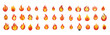 Cartoon campfire. Fire flames, bright fireball, heat wildfire and red hot bonfire, campfire, red fiery flames isolated vector illustration set. Animated form and square, fireball and flame